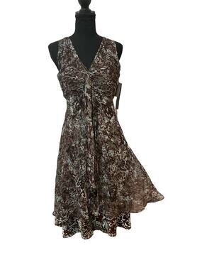 NWT Bobbie Bee Sleeveless Brown & Cream Printed V-Neck Dress 10P